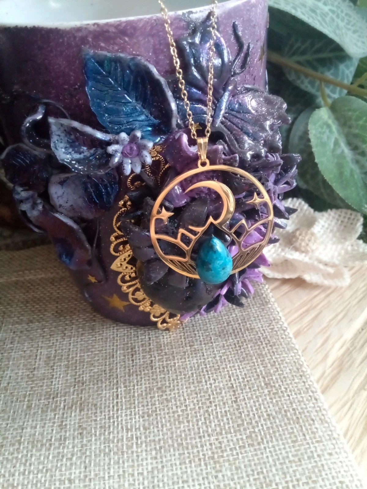 Collier médaillon jaspe et lune – photo 2